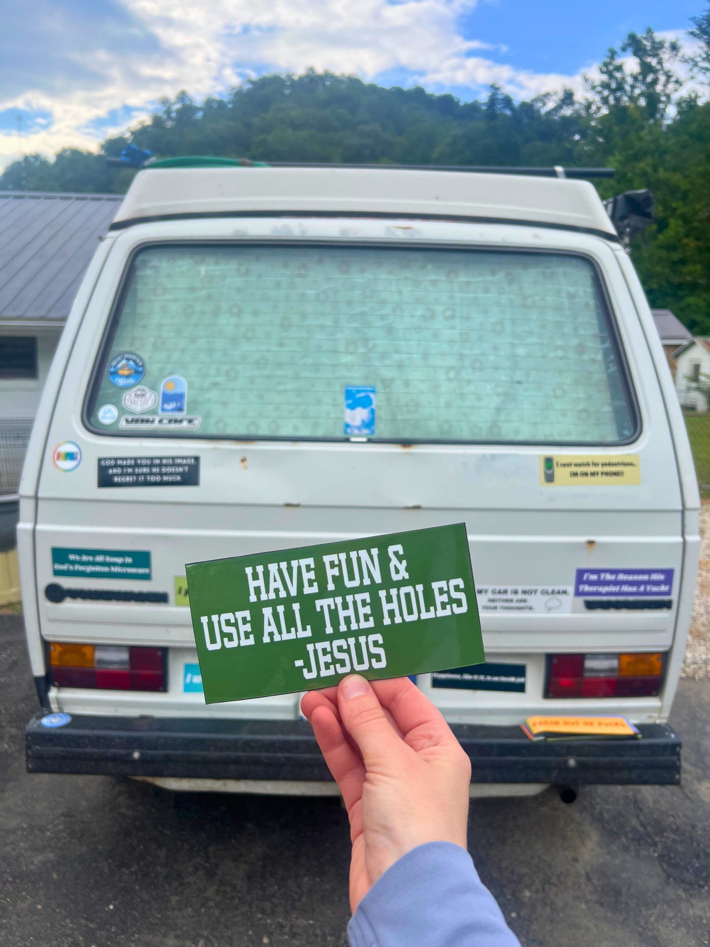 Have Fun & Use All The Holes - Jesus Sticker