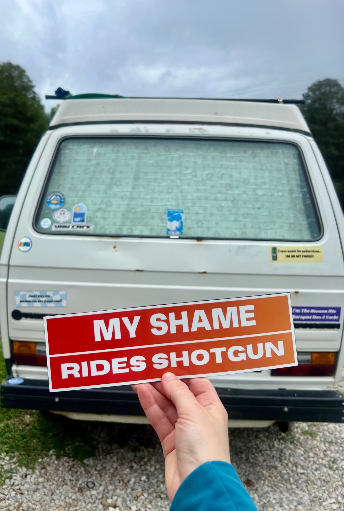 My Shame Rides Shotgun Sticker
